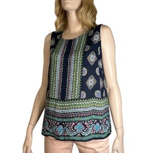 Cynthia Rowley Blouse Top Tank Tunic Sleeveless Colourful Back Button Close